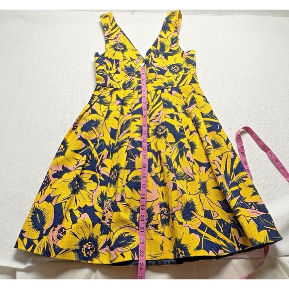 J CREW Women Fit Flare V Neck Pique Dress Sz 00 Yellow Floral Sleeveless 51-8 - Picture 11 of 11